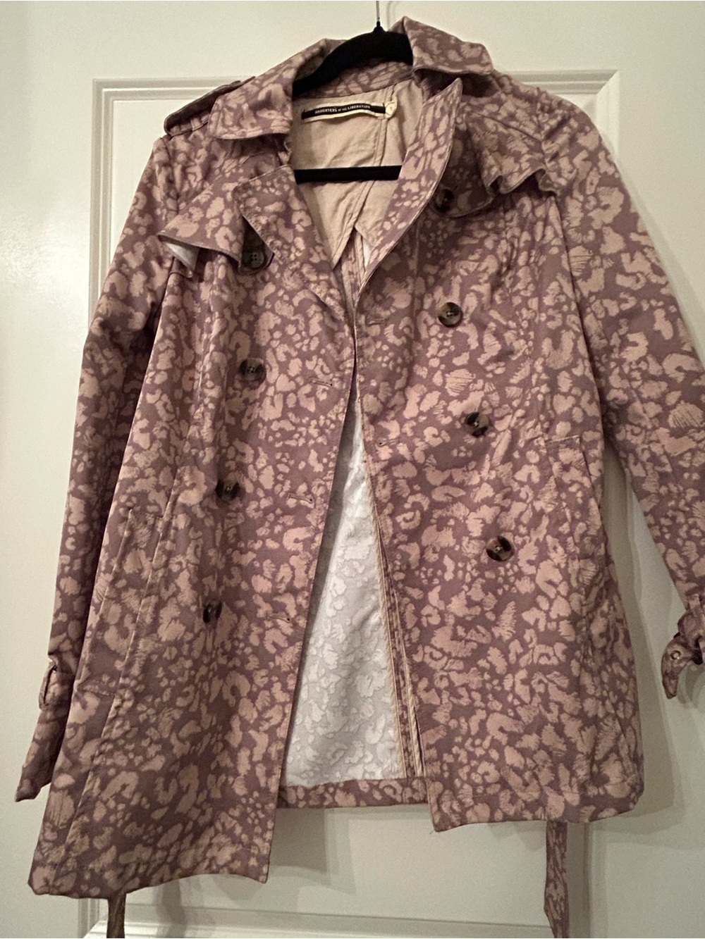 Womens Patterned Double-Breasted Trench Coat